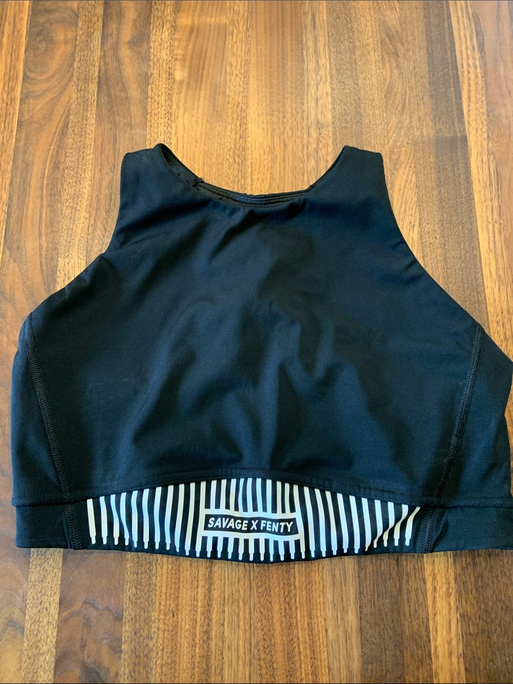 Savage X Fenty Black High-Neck Crop Sports Top with Striped Band
